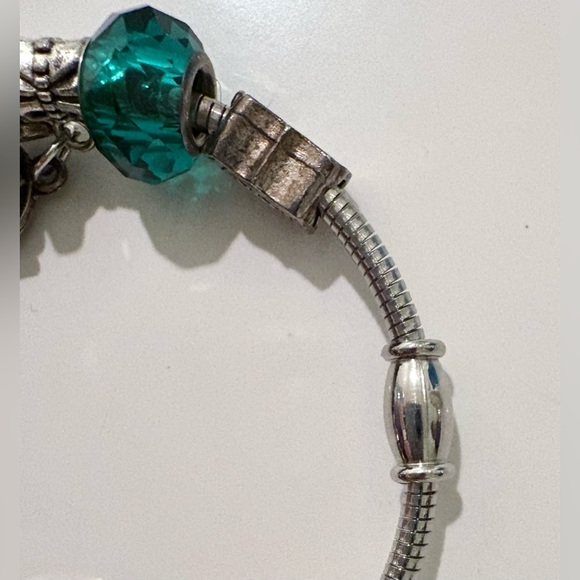 Silver Charm Bracelet with Magnetic Closure, 17 Charms and Beads - Picture 7 of 9